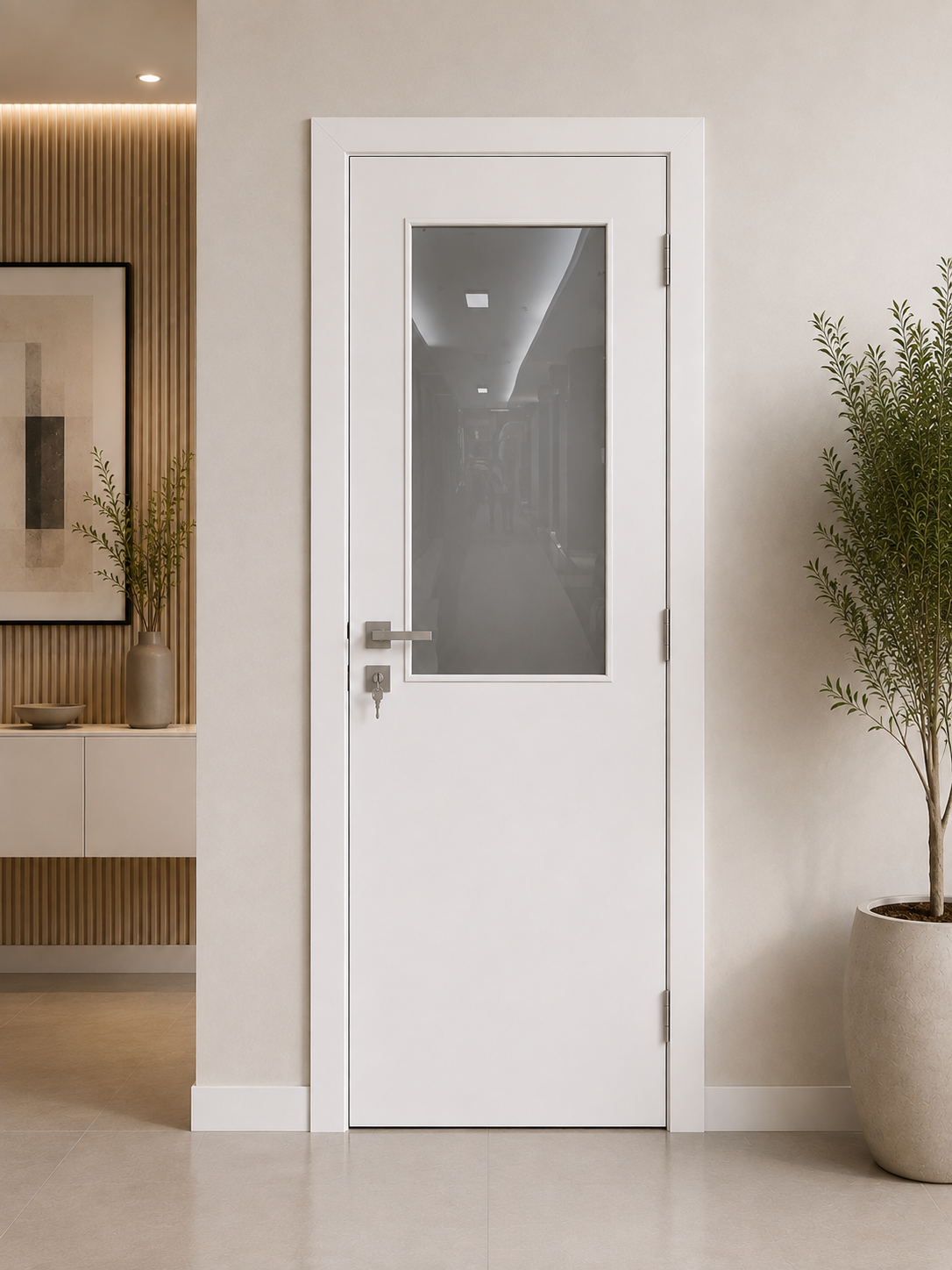 Porta com requadro de vidro